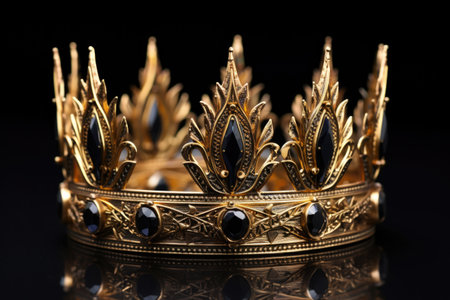 close-up of a gold crown with intricate designs, against a black backdrop, created with generative aiの素材