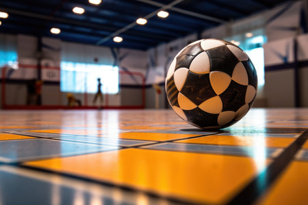 close up of a handball with the court lines in the background, created with generative aiの素材