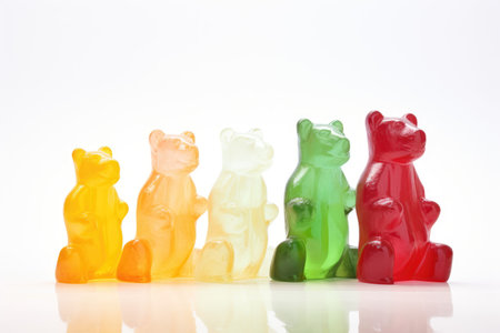 gummy bears grouped by color on a white background, created with generative aiの素材