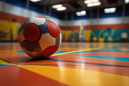 close up of a handball with the court lines in the background, created with generative aiの素材