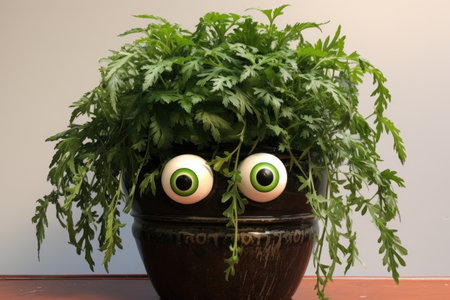 a potted plant with googly eyes on the pot, created with generative aiの素材