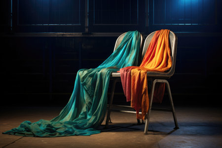 an isolated seat with a scarf draped over it in a sports arena, created with generative aiの素材