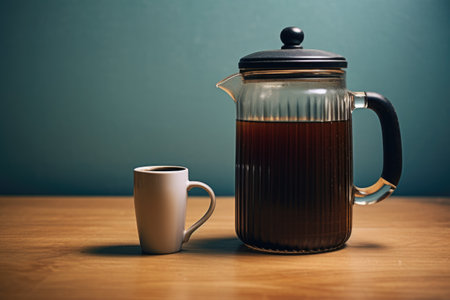 a tiny coffee cup next to a normal-sized coffee pot, created with generative aiの素材