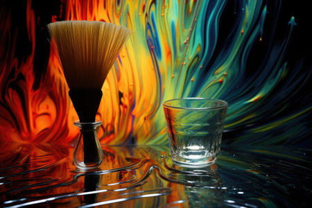 a paint brush creating abstract patterns on a glass surface, with a bright light source behind, created with generative aiの素材