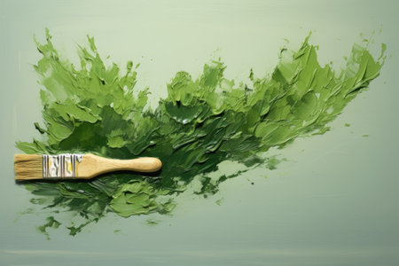 a paintbrush dipped in green, creating a leafy stroke on a canvas, created with generative aiの素材