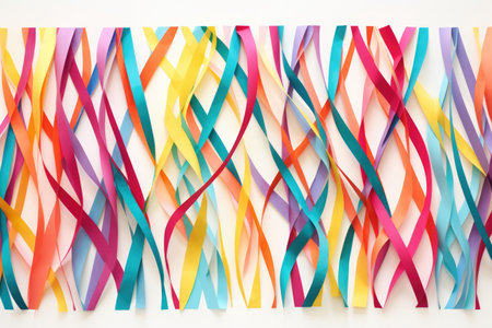 a colorful collection of paper streamers set against a white background, created with generative aiの素材