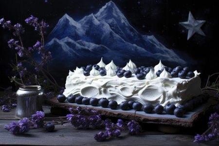 starry night made from blueberries and whipped cream, created with generative aiの素材