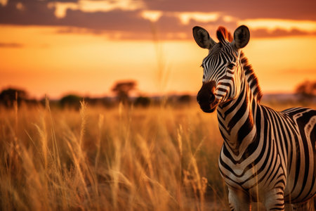 zebra stripes contrasted with the plain savannah in the background, created with generative aiの素材