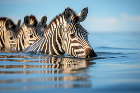 zebras stripes reflected on a calm water surface, created with generative aiの素材