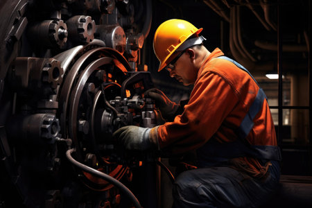 worker operating a valve in a petrochemical plant, created with generative aiの素材