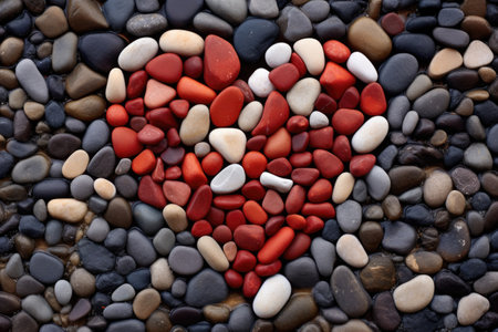 a high-angle shot of pebbles forming a heart shape, created with generative aiの素材