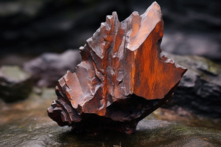 a specimen of pitchblende on a rusted metal surface, created with generative aiの素材