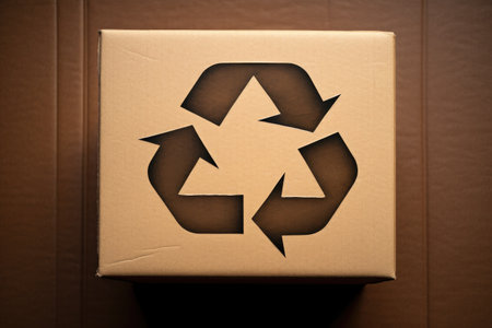 close-up of a recycling symbol on a cardboard box, created with generative aiの素材