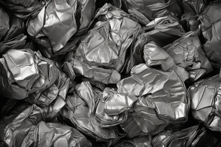 a pile of crushed aluminum cans ready for recycling, created with generative aiの素材