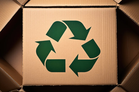a close-up of a recycling symbol on a cardboard box, created with generative aiの素材
