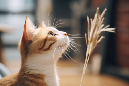 cats whiskers twitching at feather wandの素材