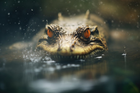 alligator with menacing eyes in murky pondの素材