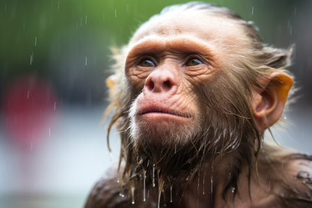 capuchin with wet fur after rainの素材