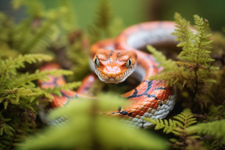 corn snake in a patch of fernsの素材