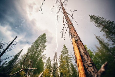 jagged lightning splitting the forest skyの素材