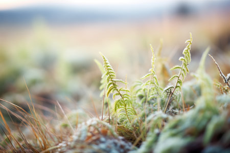 chilly frost blurring green bracken edgesの素材