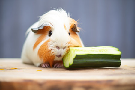 guinea pig munching a piece of zucchiniの素材