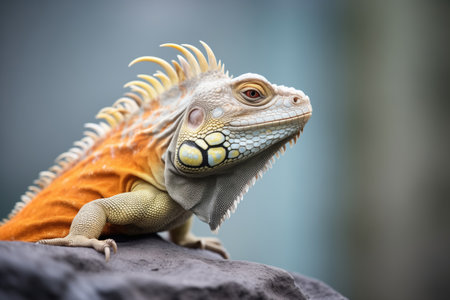 side profile of an iguana on a granite ledgeの素材