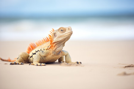 iguana on a warm sandy beachの素材