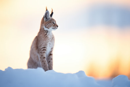 lynx silhouette against snowy sunriseの素材