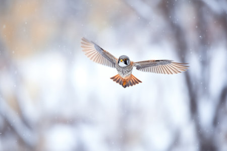 merlin flying through a snowy environmentの素材