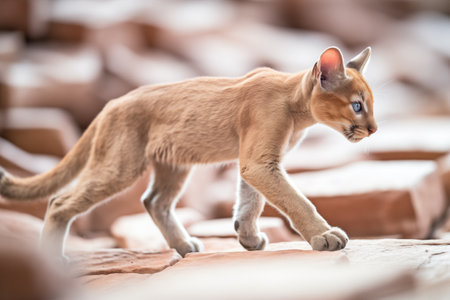 puma walking through a rocky canyonの素材