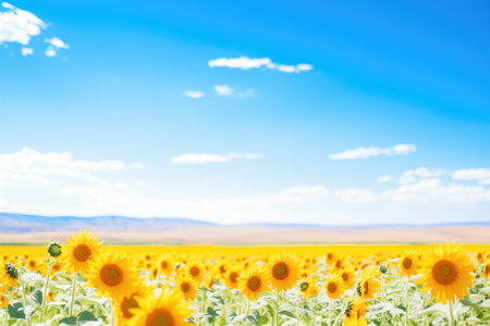 sunflower field with a clear, blue sky backdropの素材