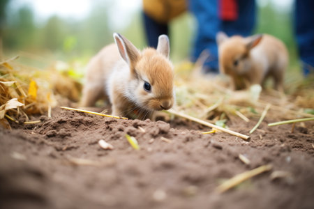 young rabbits learning to digの素材