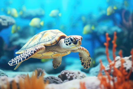 turtle near the seafloors sand wavesの素材