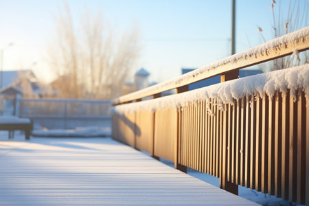 glistening hoarfrost on dock railingsの素材