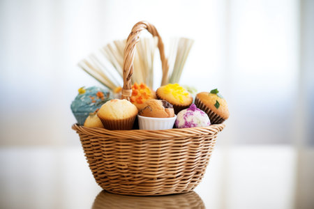 basket filled with assorted muffinsの素材