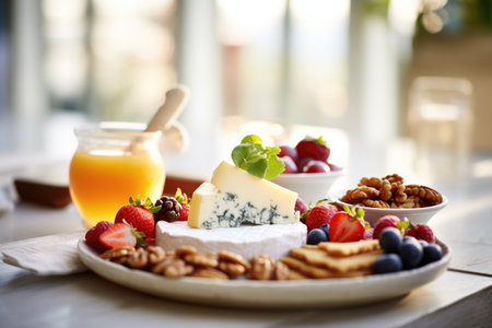 artisan cheese platter with nuts and fruitの素材