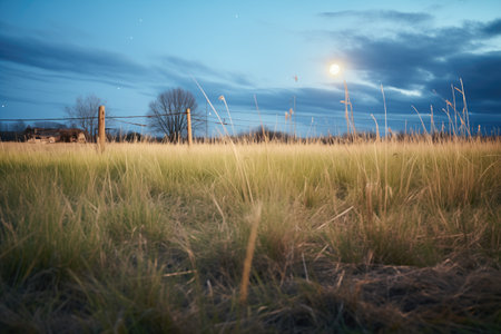 rural field basked in silver moonlightの素材