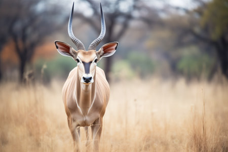 one eland standing alert, ears perkedの素材