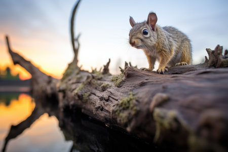 twilight shot of squirrel at cedar holeの素材