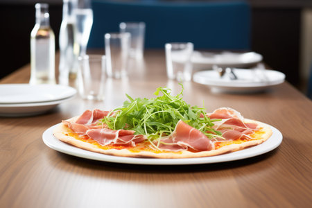 gourmet pizza with arugula, prosciutto and parmesan shavingsの素材