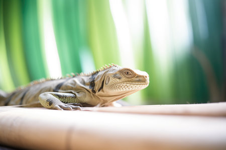 iguana on a palm leaf in daylightの素材