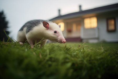 opossum on a suburban lawn, moonlitの素材