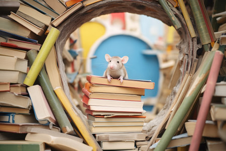 rat in a maze partitioned with booksの素材