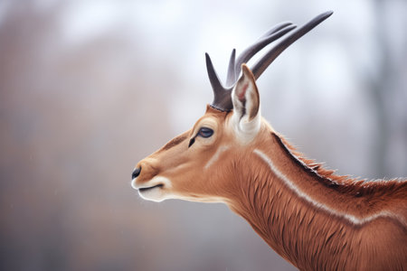 profile of roan antelope with breath visible in cold airの素材