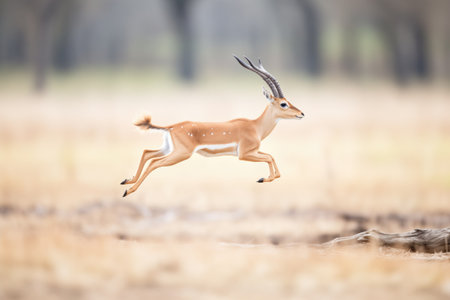 close-up of gazelle leaping in savannahの素材