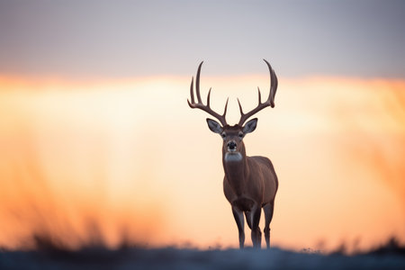 lone gazelle silhouette against sunsetの素材