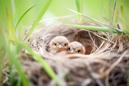 vole nest hidden under tufts of long grassの素材