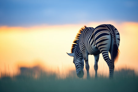 silhouette of grazing zebra at twilightの素材