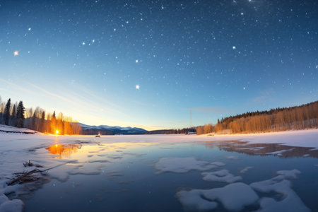 frozen lake reflecting constellationsの素材